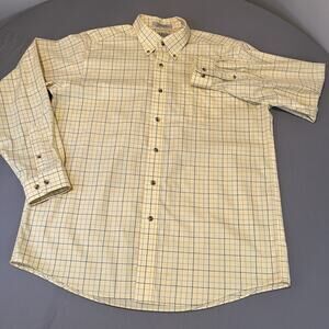 LL Bean Check Button Down Shirt Mens Large Long Sleeve Wrinkle Resistant Yellow